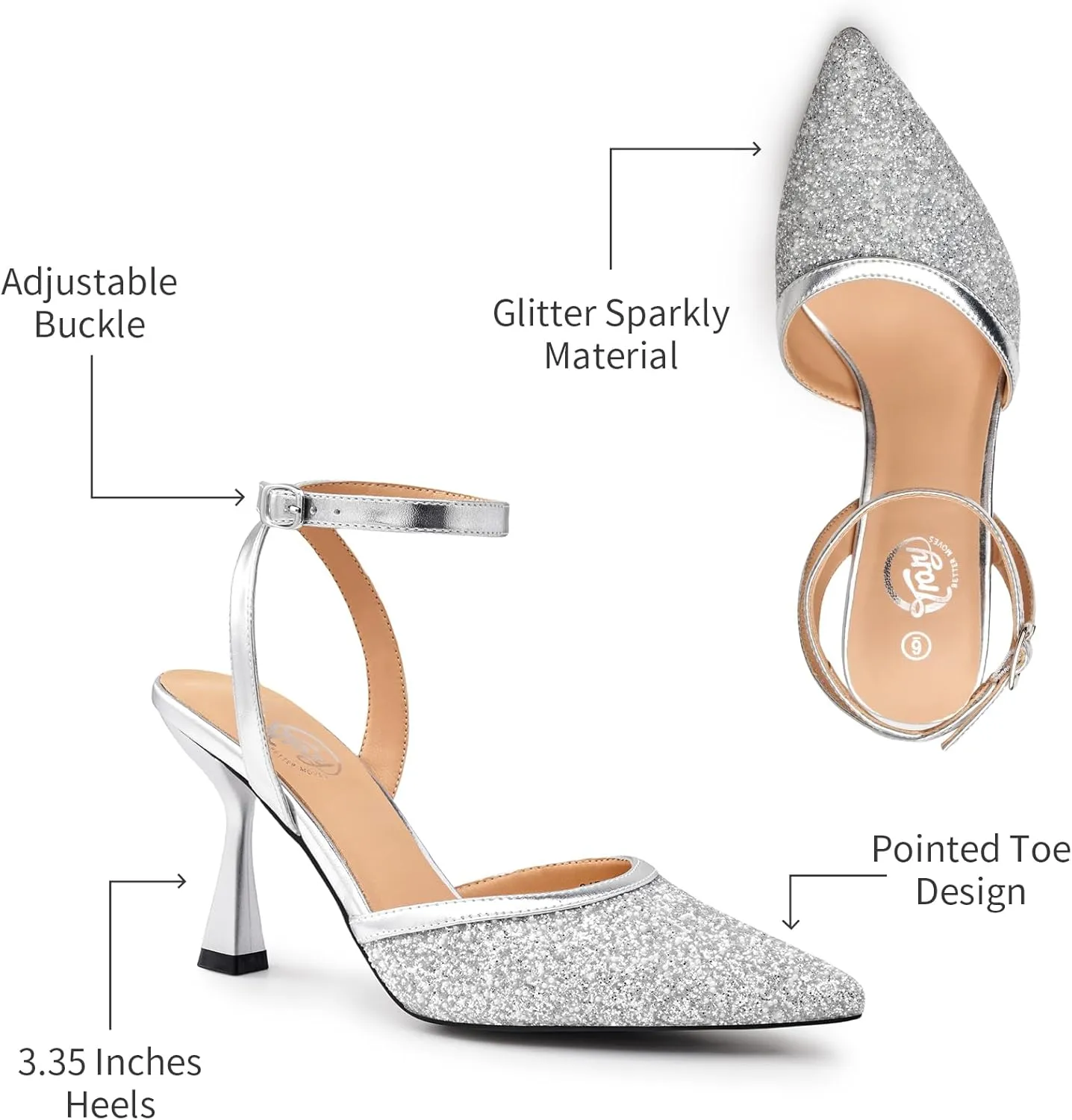 Trary Heels Women Pumps Closed Toe Ankle Strap Pointed Toe Heeled Sandals for Women Stiletto Wedding Dress Shoes