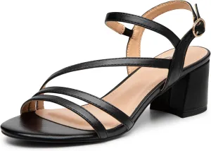 Trary Strappy Heels for Women, Sandals Women Dressy, 2.16 inch Low Block Heels for Women