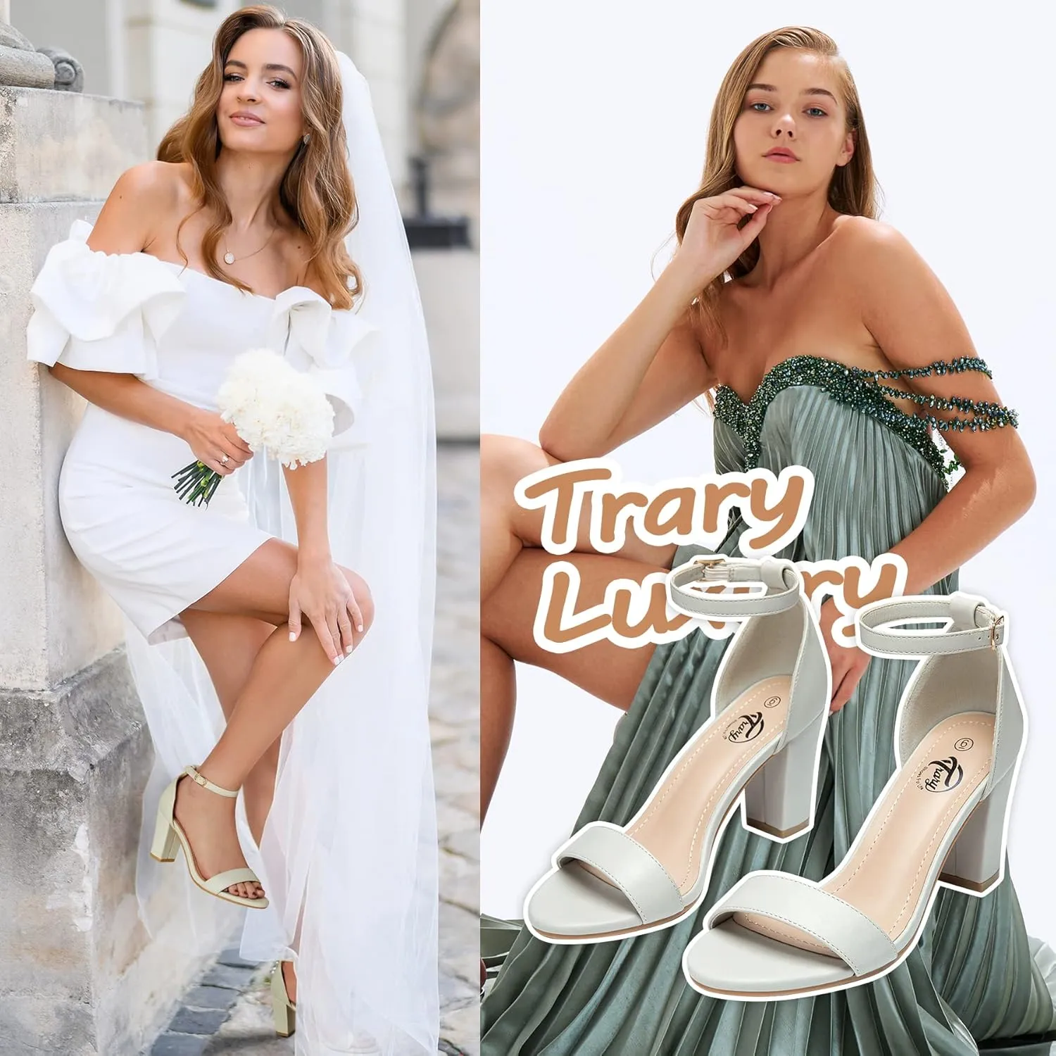 Trary Wedding Shoes for Bride, Heels for Women, Rubber Sole and Insole Provide Excellent Cushion