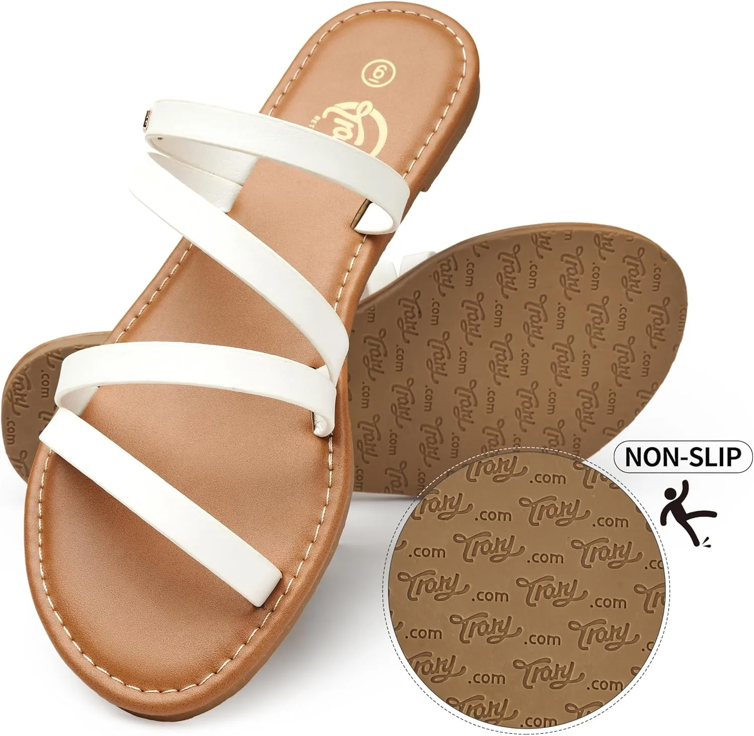 Trary Women's Flat Sandals,Strappy Flip Flops Dressy,Comfortable Slide for Girls' Summer