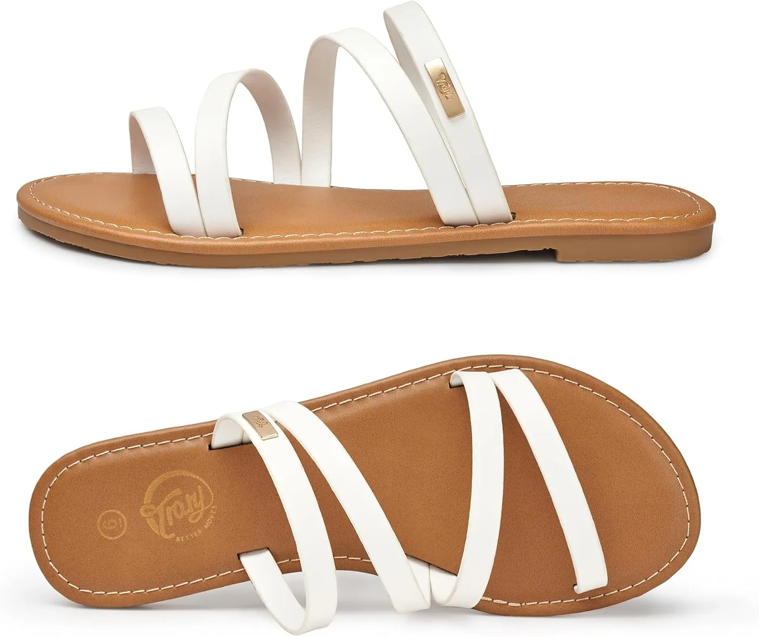 Trary Women's Flat Sandals,Strappy Flip Flops Dressy,Comfortable Slide for Girls' Summer