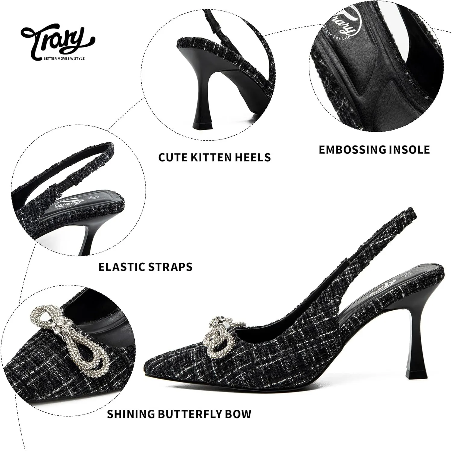 Trary Women's Pumps, Back Heels for Women Closed Toe, Pumps Shoes Women, Kitten Heels for Women, Womens Pumps 3 Inch Heel, Low Heel Womens Heels, Womens Dress Shoes, Short Stiletto Heels, Work Heels