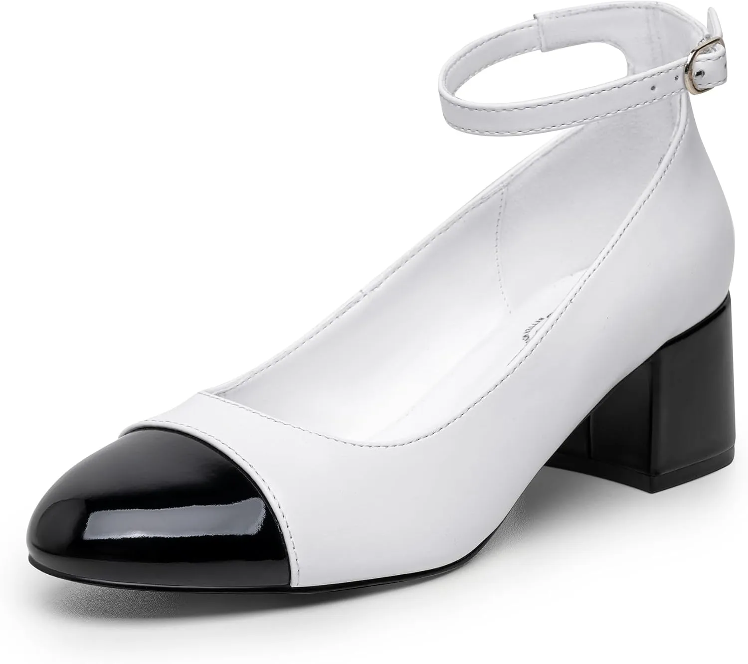 Trary Women's Pumps Shoes,White Nude Gold Heels,Closed Toe Heels for Women,Chunky High Heels for Women,Cap Toe Pumps Shoes,Casual Wedding Dress Shoes for Women