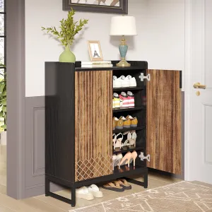 Tribesigns Shoe Cabinet with Doors, 6 Tiers Shoe Storage Cabinet for Entryway, 25 Pairs Wooden Shoe Cabinets, Modern Shoe Organizer Storage for Living Room, Bedroom, Hallway, Closet, Black and Brown