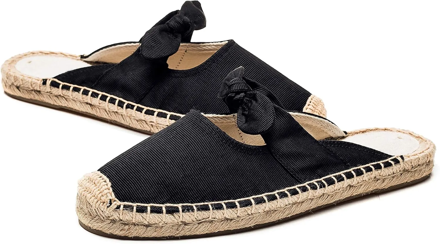U-lite Women's Casual Bowknot Embellishment Slip-On Flats Loafers Flax Mule Shoes Espadrilles