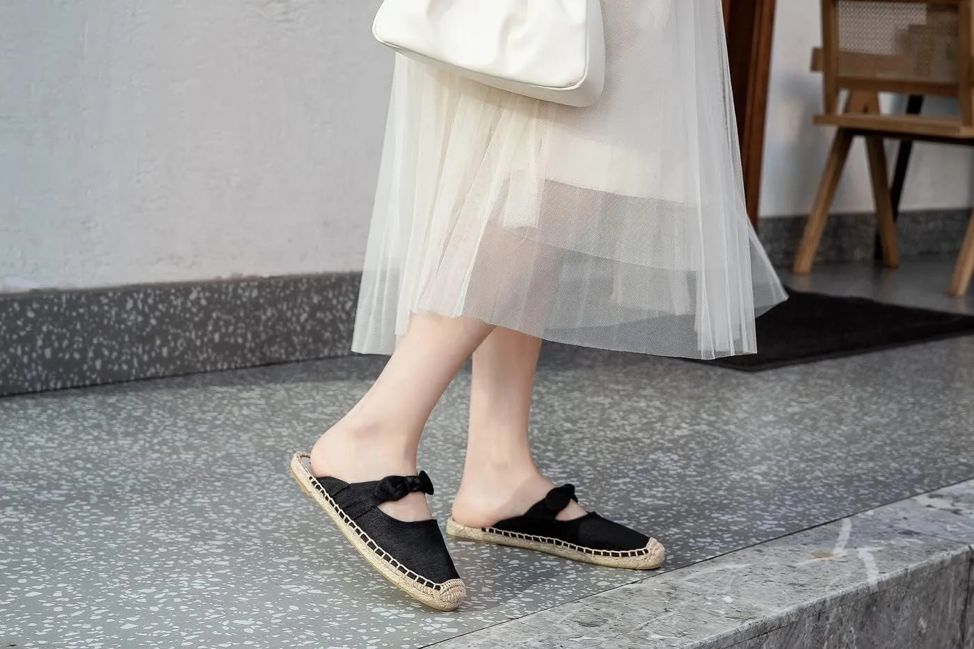 U-lite Women's Casual Bowknot Embellishment Slip-On Flats Loafers Flax Mule Shoes Espadrilles