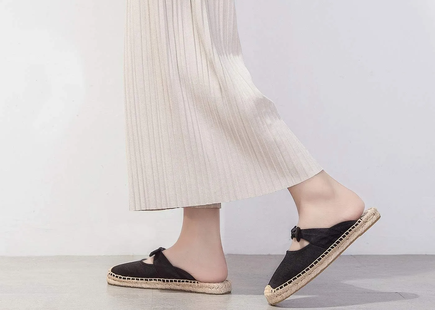 U-lite Women's Casual Bowknot Embellishment Slip-On Flats Loafers Flax Mule Shoes Espadrilles