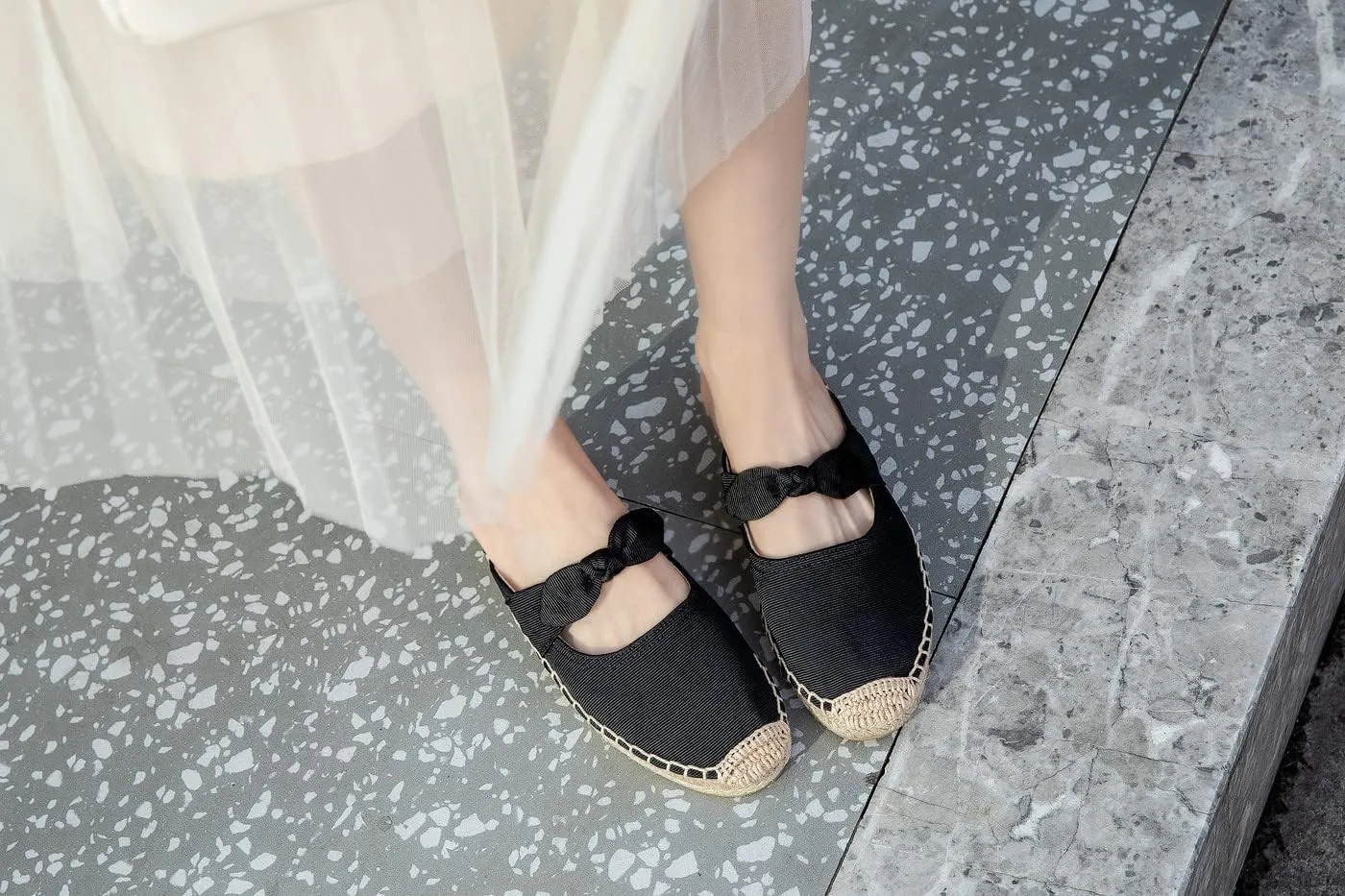 U-lite Women's Casual Bowknot Embellishment Slip-On Flats Loafers Flax Mule Shoes Espadrilles