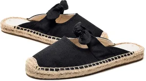 U-lite Women's Casual Bowknot Embellishment Slip-On Flats Loafers Flax Mule Shoes Espadrilles