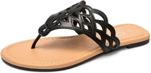 Vanessa Women's Thong Flat Sandals T-Strap Sandals Slip On Gladiator Slide Sandals Summer Beach Flip Flop