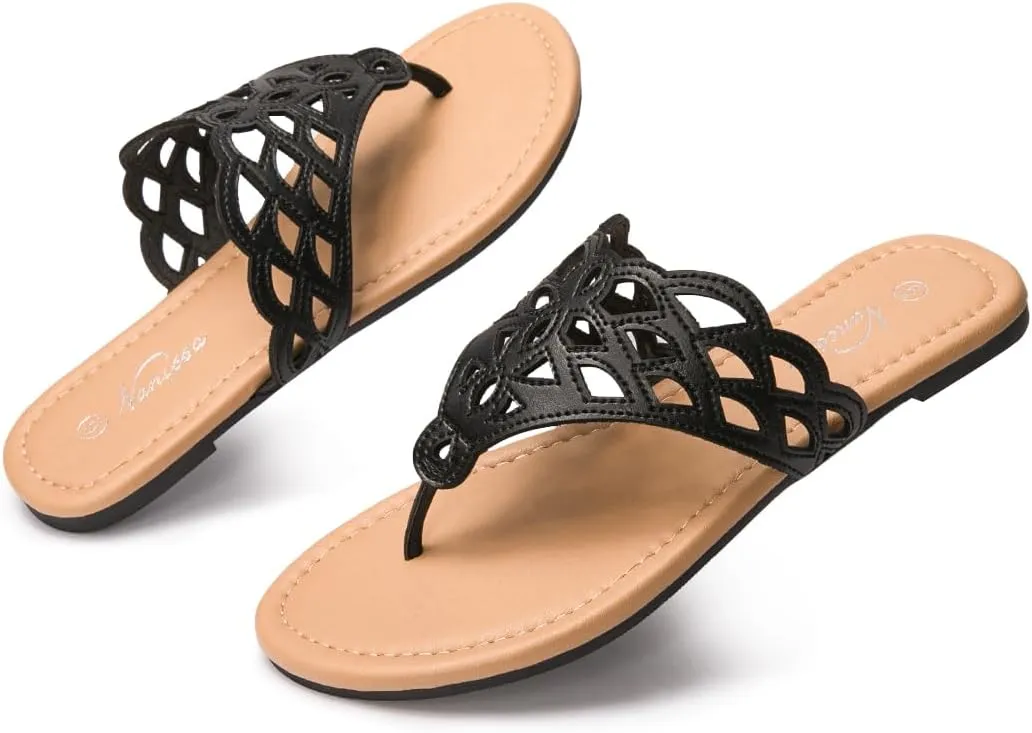 Vanessa Women's Thong Flat Sandals T-Strap Sandals Slip On Gladiator Slide Sandals Summer Beach Flip Flop