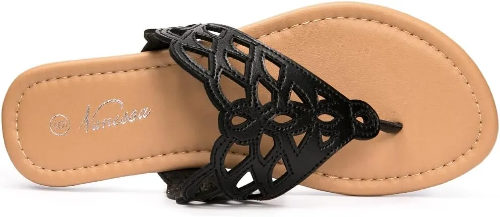 Vanessa Women's Thong Flat Sandals T-Strap Sandals Slip On Gladiator Slide Sandals Summer Beach Flip Flop