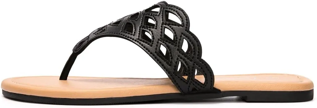 Vanessa Women's Thong Flat Sandals T-Strap Sandals Slip On Gladiator Slide Sandals Summer Beach Flip Flop