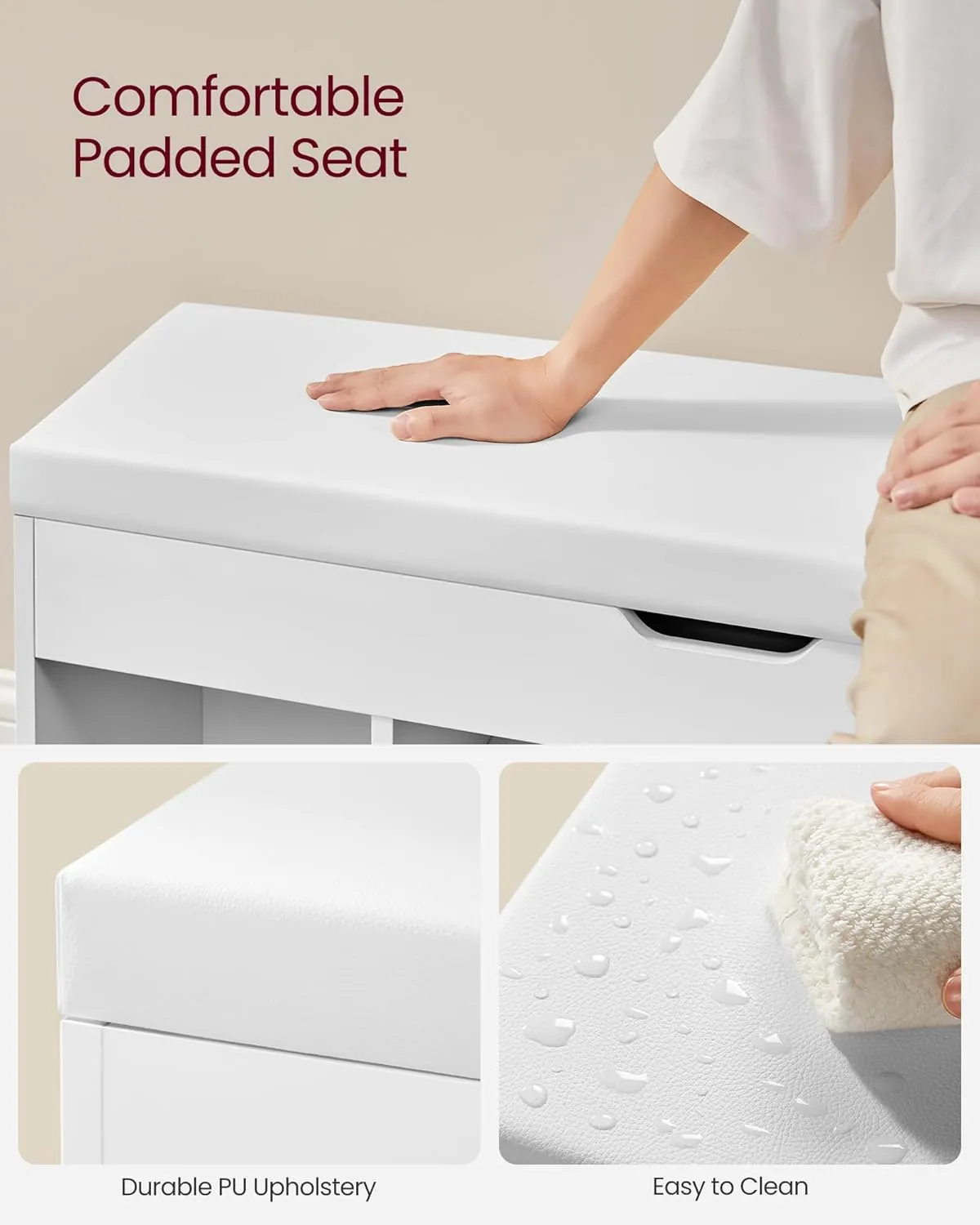 VASAGLE CUSTOS Collection - Storage Bench with Cushion, Shoe Bench, Padded Seat, Hidden Storage, Entryway, Hold up to 300 lb, 11.8 x 39.4 x 17.3 Inches, Cloud White ULHS130W14