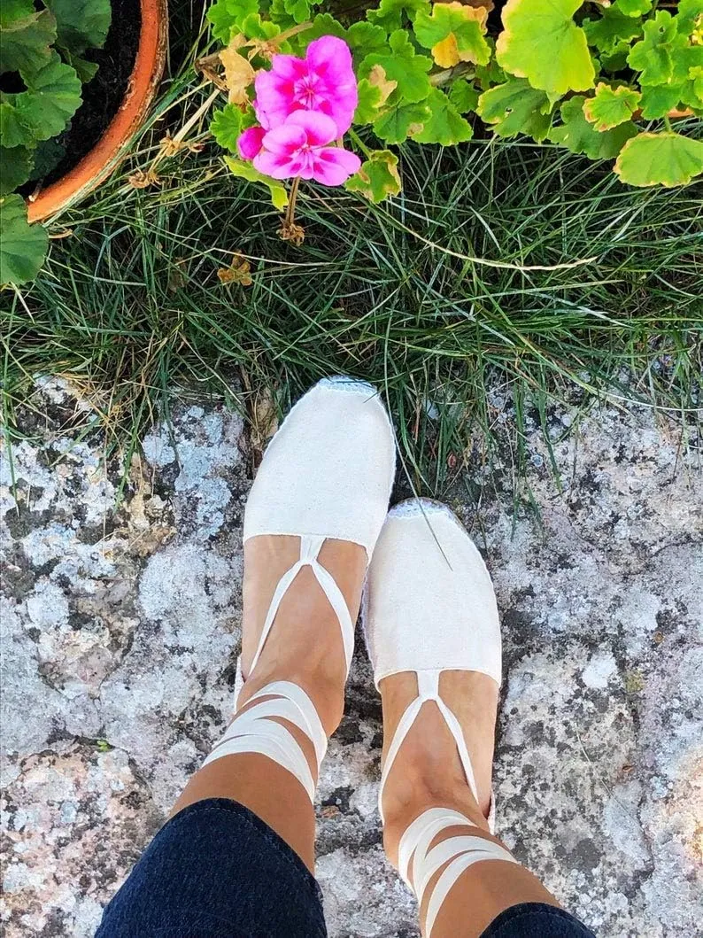 Vegan - Comfortable Flat Sandals - Handcrafted in Spain - Lace Up Summer Breathable Espadrilles