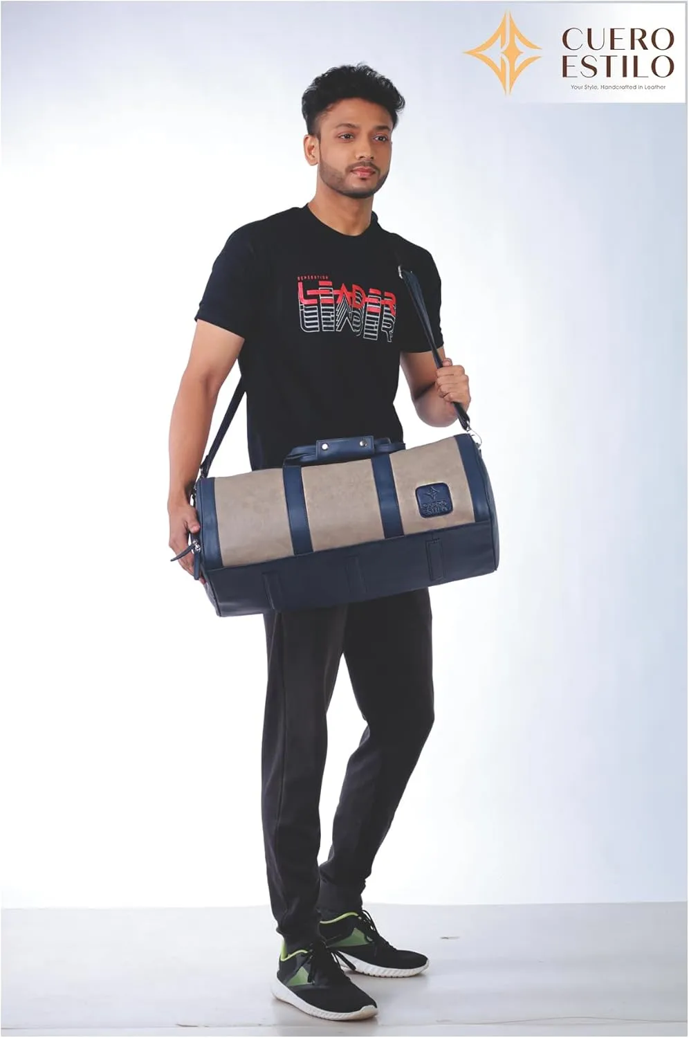Vegan Leather Travel Duffle Bag - Stylish & Eco-Friendly Weekender with Shoe Compartment, Water-Resistant, Durable for Short Trips & Gym.