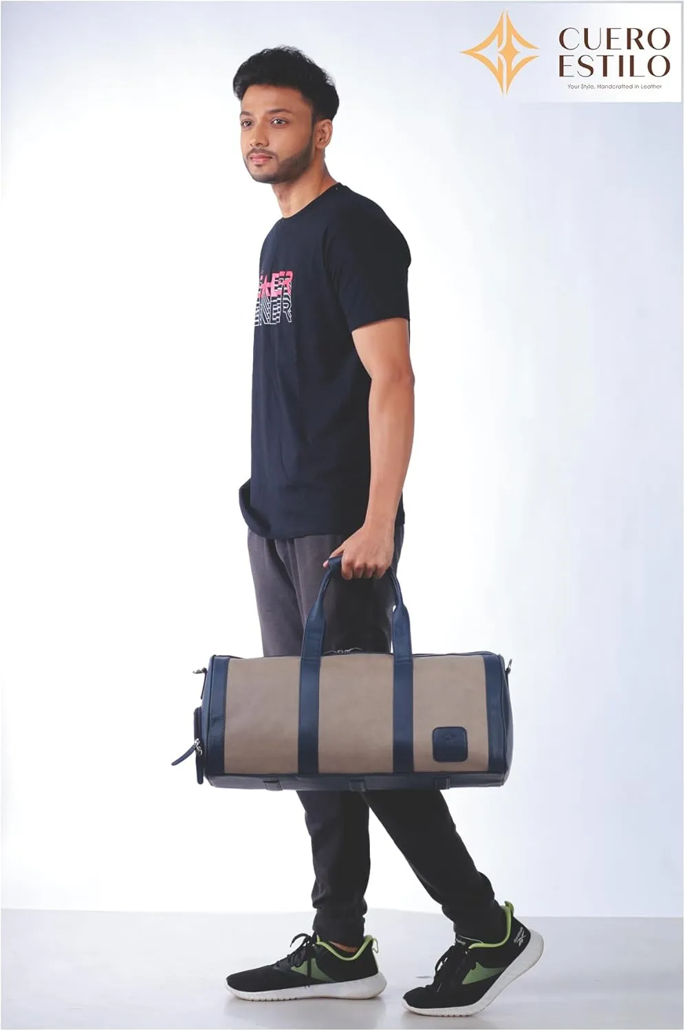Vegan Leather Travel Duffle Bag - Stylish & Eco-Friendly Weekender with Shoe Compartment, Water-Resistant, Durable for Short Trips & Gym.
