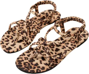 Verdusa Women's Leopard Print Braided Thong Sandals Criss Cross Strappy Slingback Sandals