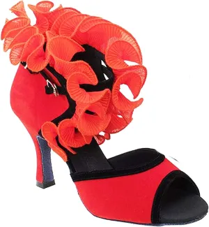 Very Fine Women's Ballroom Dance Shoes Tango Wedding Salsa Dance Shoes Ruffle Red Velvet Sera7013EB Comfortable Dance Shoes 3" Heel 6.5 M US [Bundle of 5]