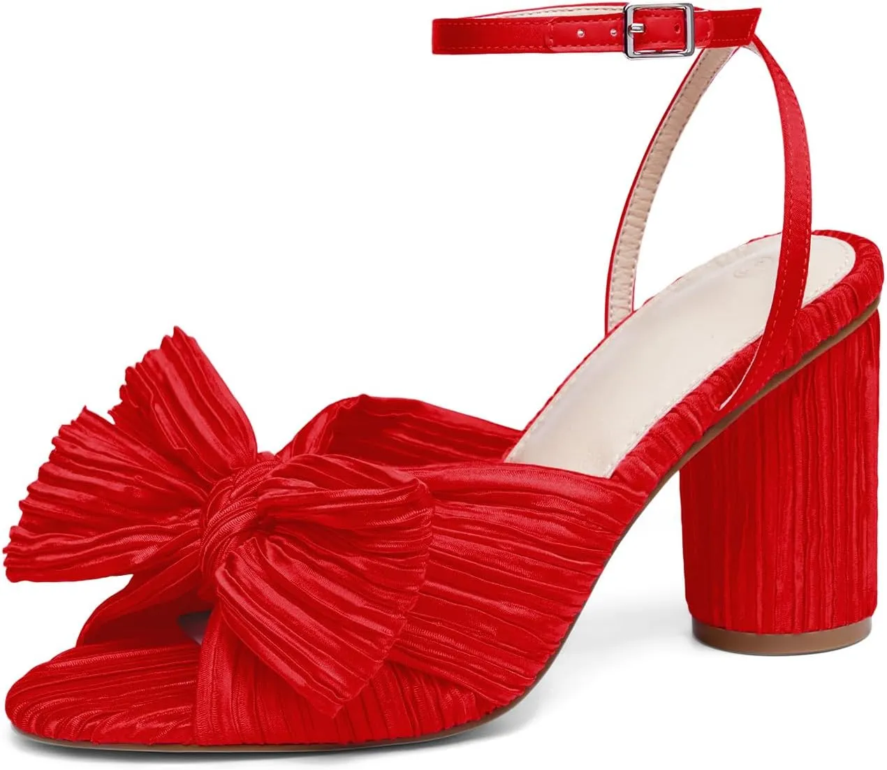 VETASTE Women's Bow Knot Heeled Sandals Bridal Wedding Open Toe Ankle Strap Chunky Heels