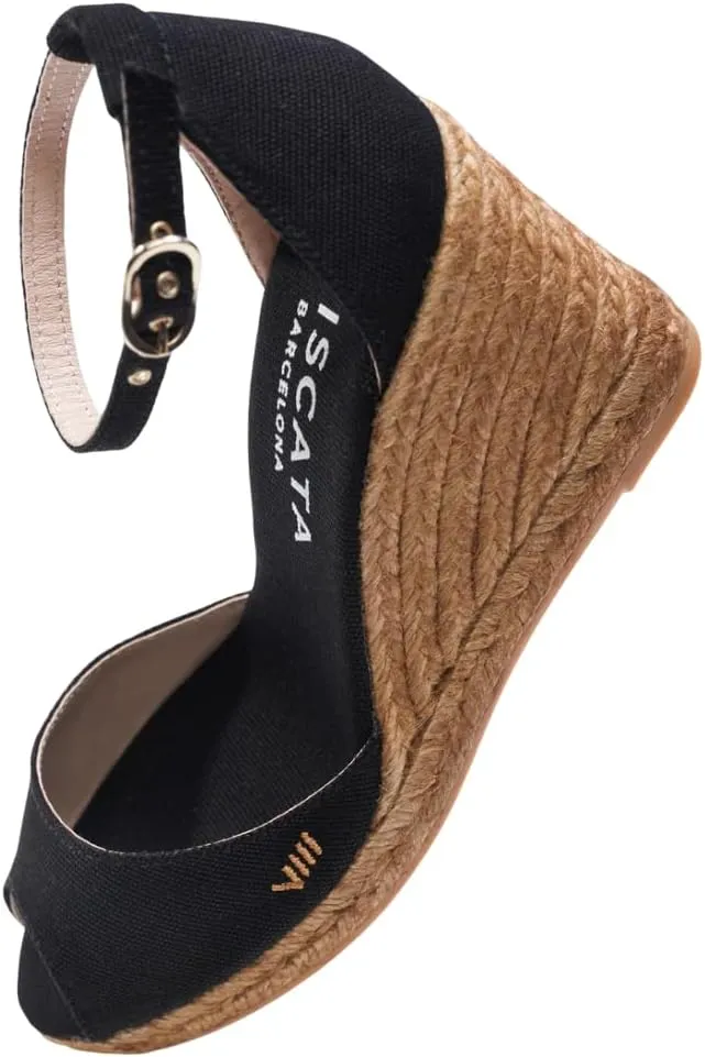 Viscata Aiguafreda Espadrille Canvas Wedges Spain Handmade 3 ½” Heel Women's Open Toe Sandals with Breathable Organic Cotton Canvas and 100% Natural Jute Midsole for all Occasions: Casual, Work, Party