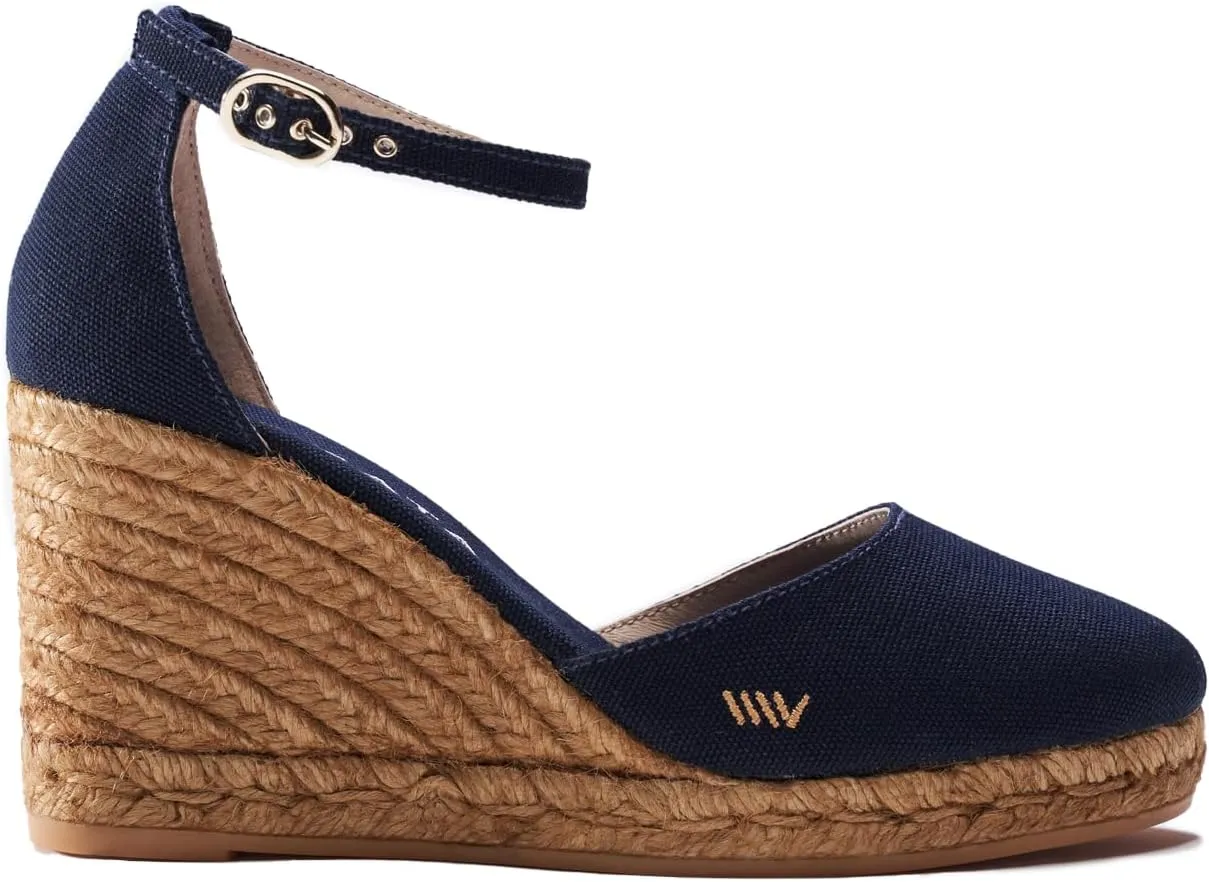 Viscata Estartit Espadrille Canvas Wedges Spain Handmade 3 ½” Heel Women's Sandals with Breathable Organic Cotton Canvas and 100% Natural Jute Midsole for all Occasions: Casual, Work, Party