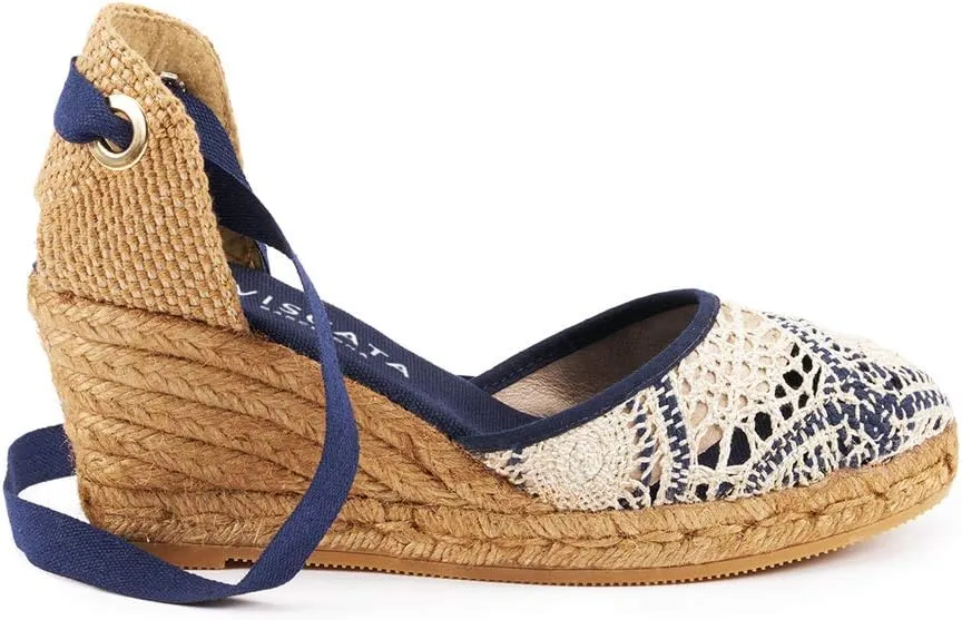 Viscata Sagaro Espadrille Canvas Wedges with Ankle Laces Spain Handmade 2 ½” Heel Women's Sandals with Breathable Organic Cotton Canvas and 100% Natural Jute for all Occasions: Casual, Work, Party