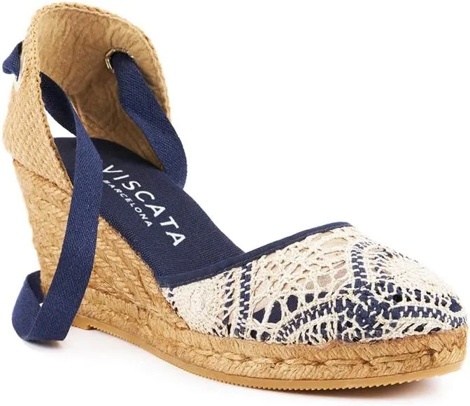 Viscata Sagaro Espadrille Canvas Wedges with Ankle Laces Spain Handmade 2 ½” Heel Women's Sandals with Breathable Organic Cotton Canvas and 100% Natural Jute for all Occasions: Casual, Work, Party