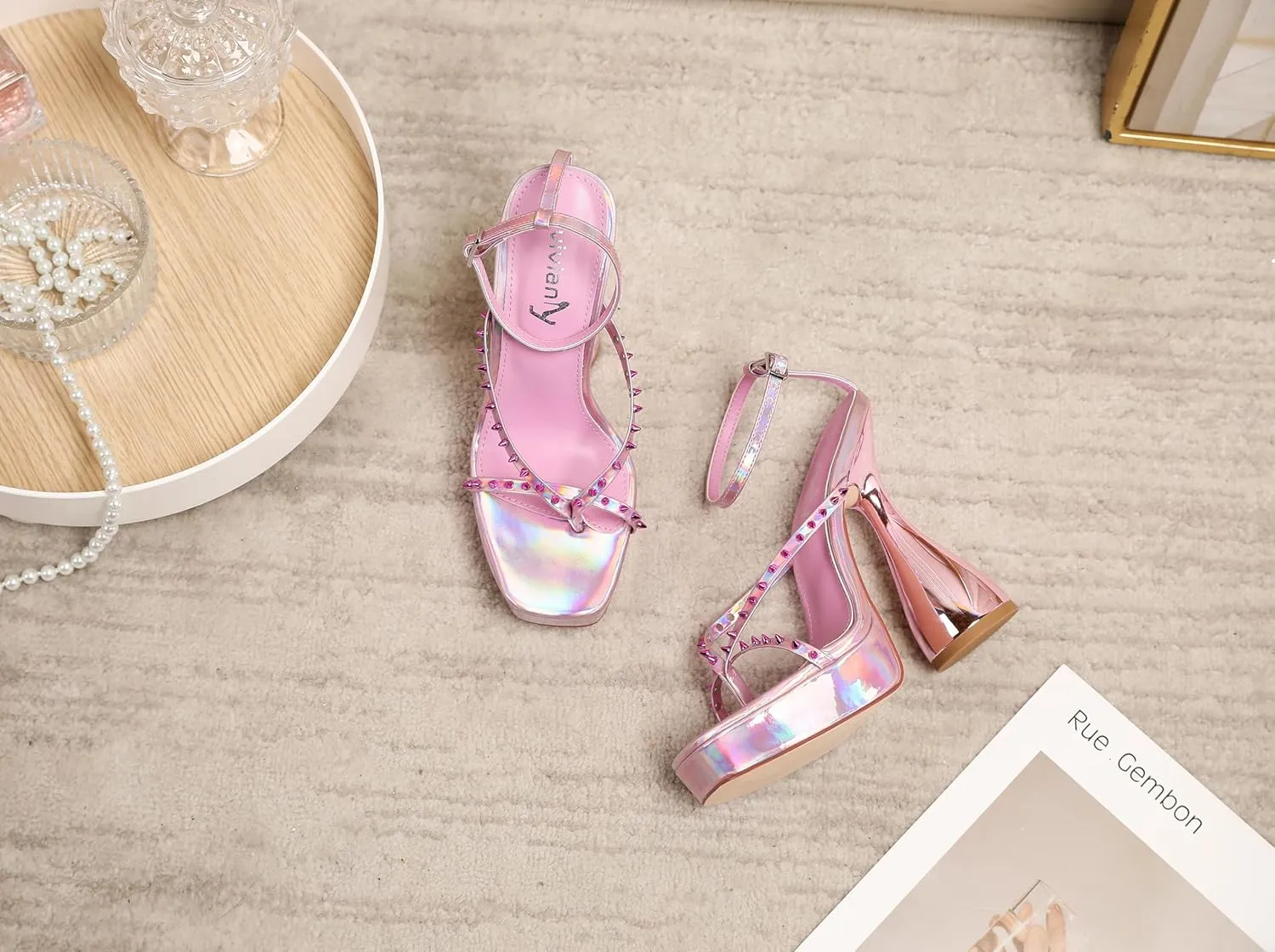 vivianly Women's Square Toe Platform High Heels Ankle Strap Chunky Block Heeled Sandals