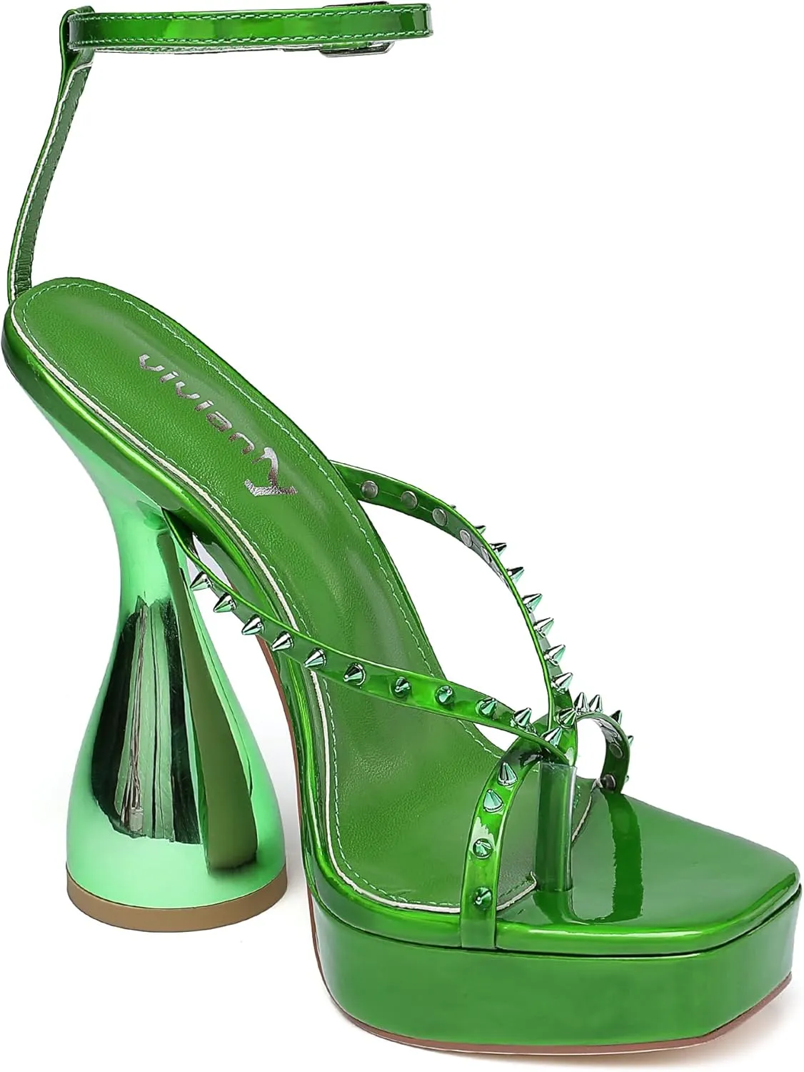 vivianly Women's Square Toe Platform High Heels Ankle Strap Chunky Block Heeled Sandals