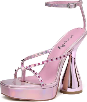 vivianly Women's Square Toe Platform High Heels Ankle Strap Chunky Block Heeled Sandals
