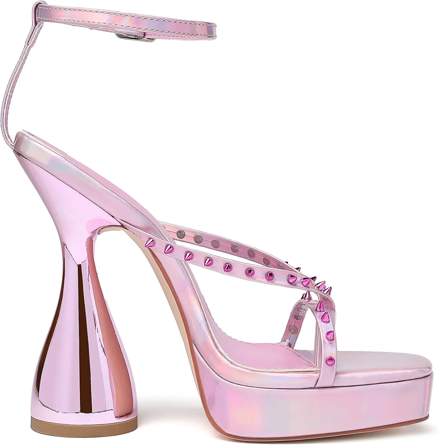 vivianly Women's Square Toe Platform High Heels Ankle Strap Chunky Block Heeled Sandals