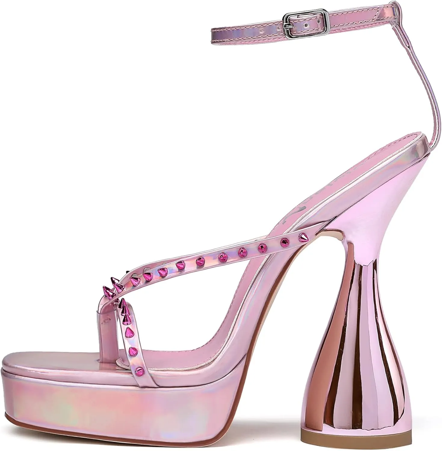 vivianly Women's Square Toe Platform High Heels Ankle Strap Chunky Block Heeled Sandals