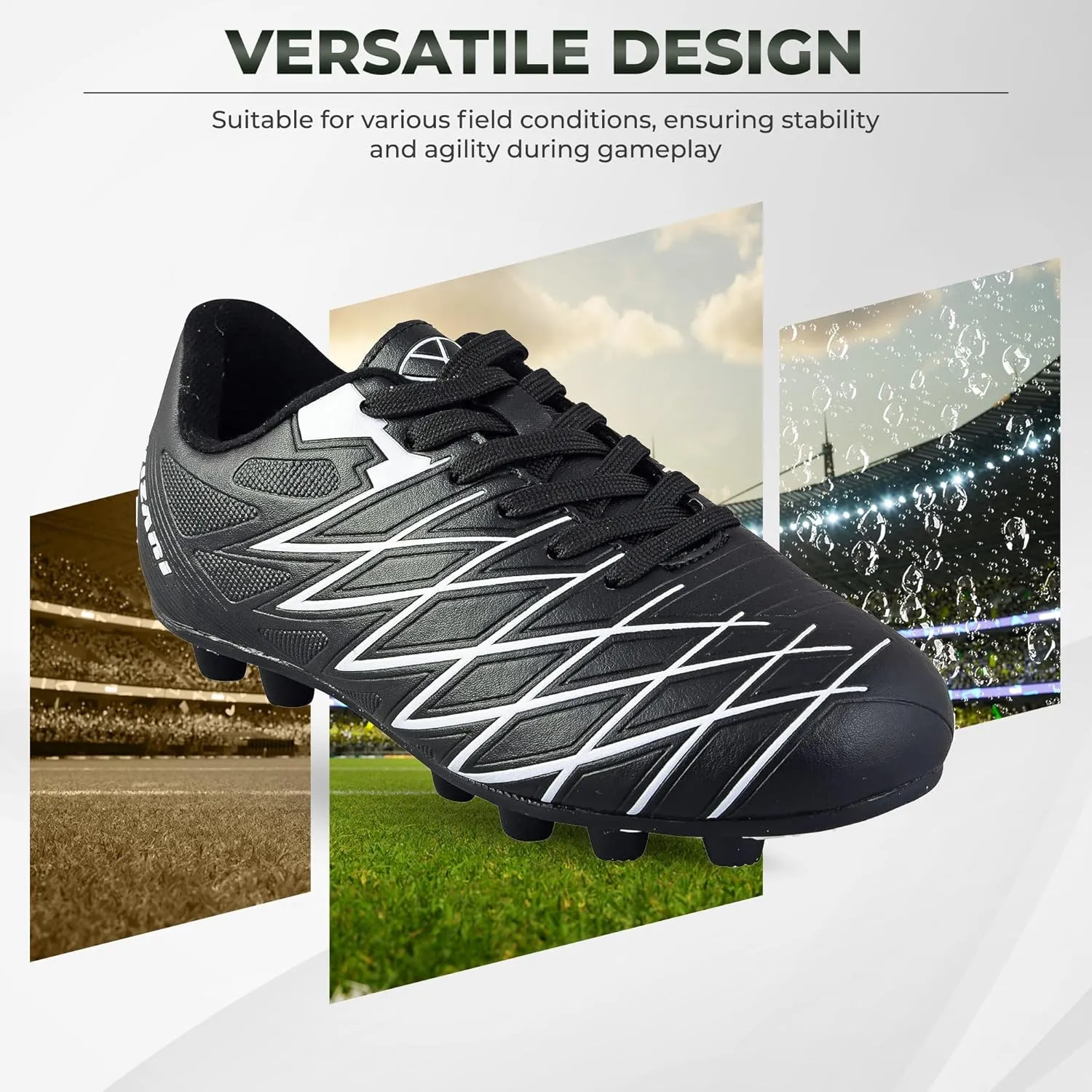 Vizari Boca Firm Ground Soccer Cleats - Lightweight, Durable & Comfortable Kids & Youth Soccer Cleats with Excellent Traction - Girls & Boys Soccer Shoes with Padded Heel & Anti-Stretch Lining