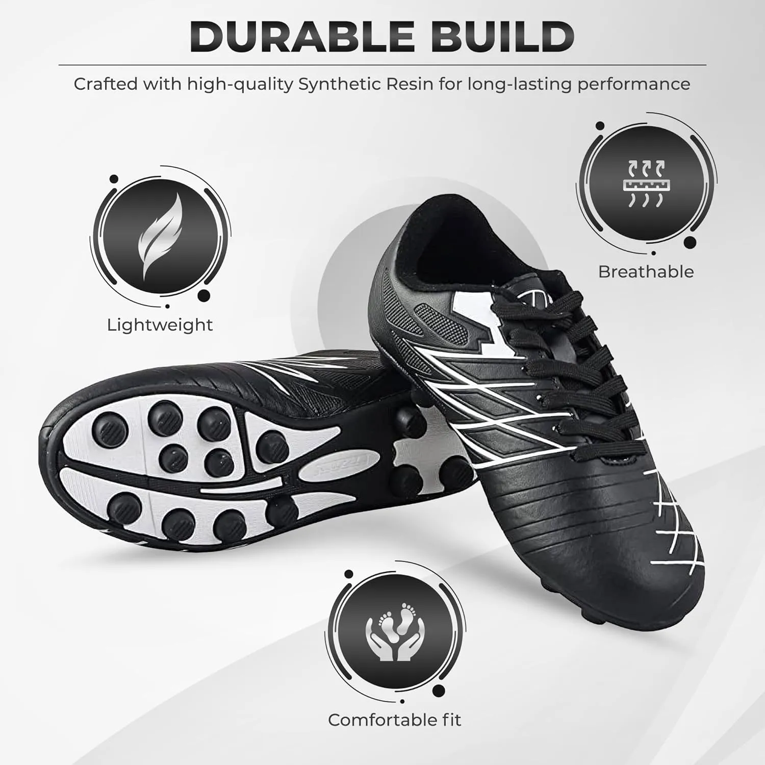 Vizari Boca Firm Ground Soccer Cleats - Lightweight, Durable & Comfortable Kids & Youth Soccer Cleats with Excellent Traction - Girls & Boys Soccer Shoes with Padded Heel & Anti-Stretch Lining