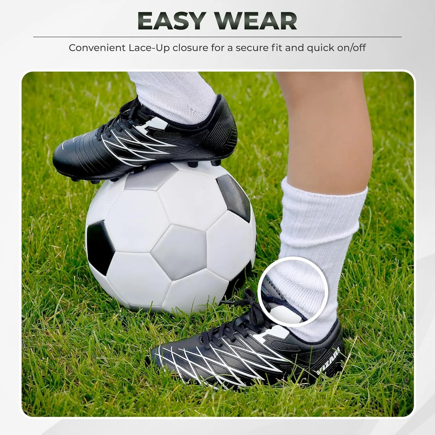 Vizari Boca Firm Ground Soccer Cleats - Lightweight, Durable & Comfortable Kids & Youth Soccer Cleats with Excellent Traction - Girls & Boys Soccer Shoes with Padded Heel & Anti-Stretch Lining