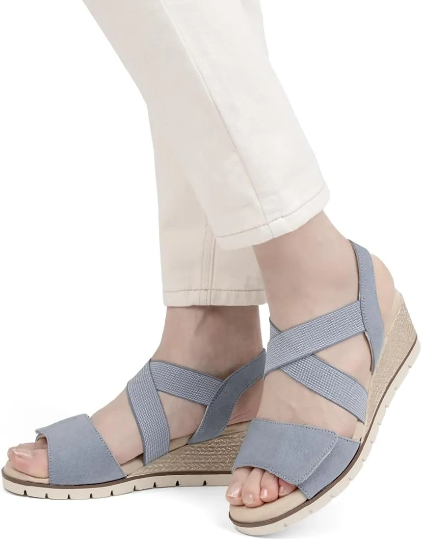 VJH confort Women's Wedge Sandals Stretchy Strap Slip-on Comfortable Causal Summer Shoe