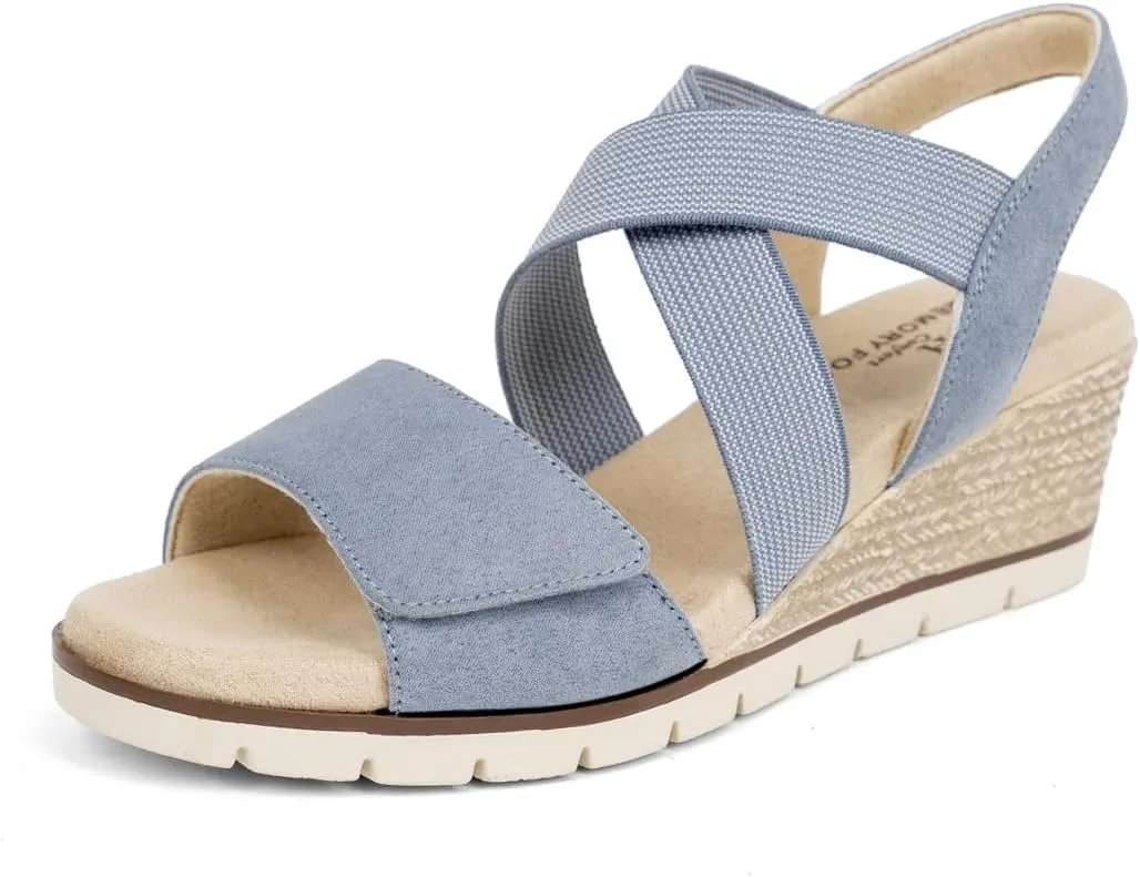 VJH confort Women's Wedge Sandals Stretchy Strap Slip-on Comfortable Causal Summer Shoe