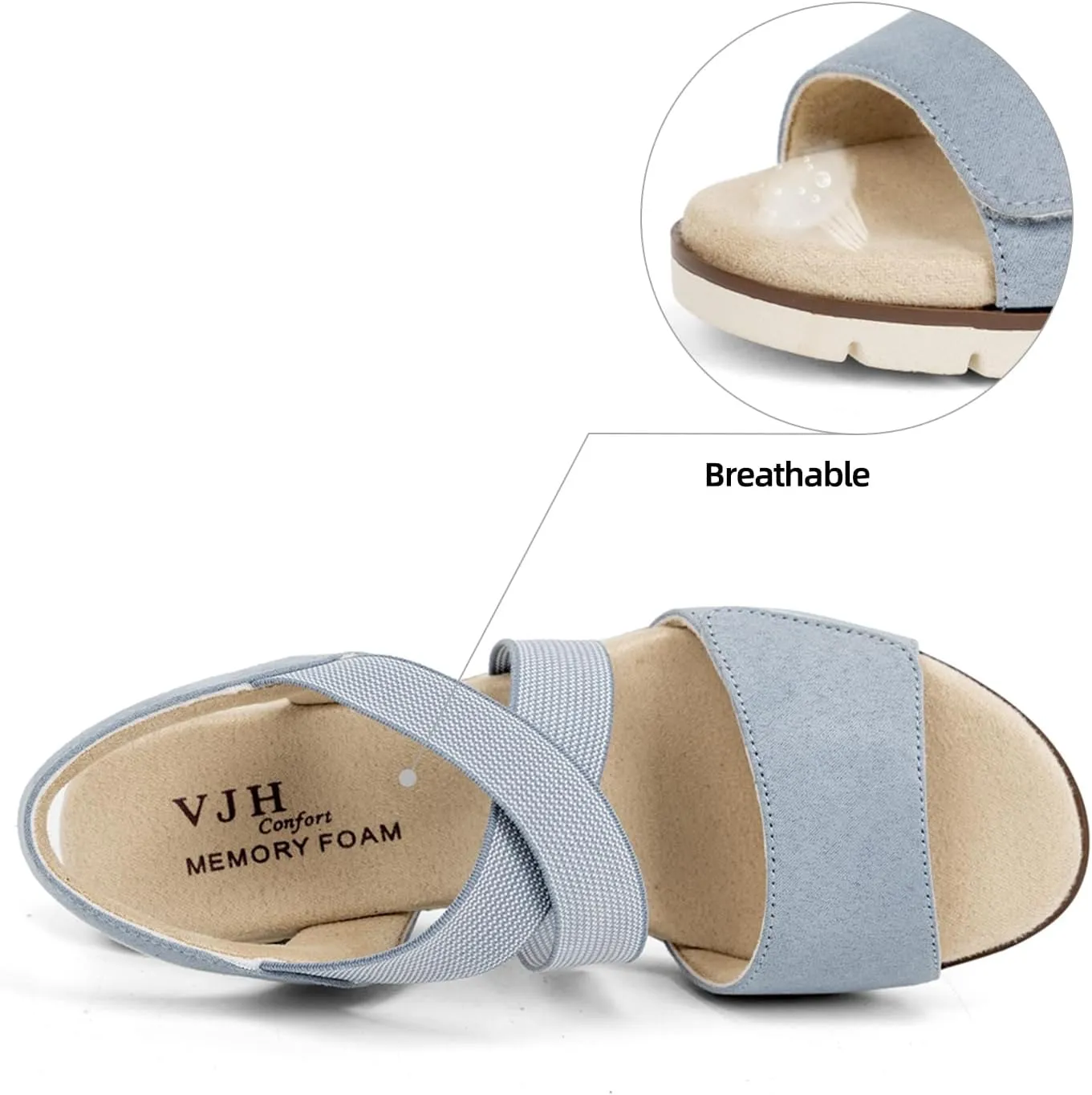 VJH confort Women's Wedge Sandals Stretchy Strap Slip-on Comfortable Causal Summer Shoe