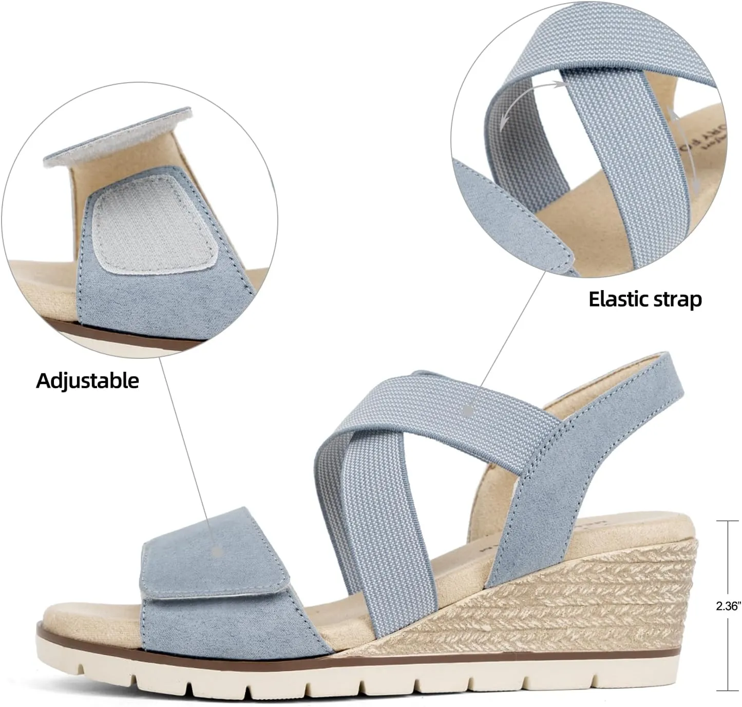 VJH confort Women's Wedge Sandals Stretchy Strap Slip-on Comfortable Causal Summer Shoe