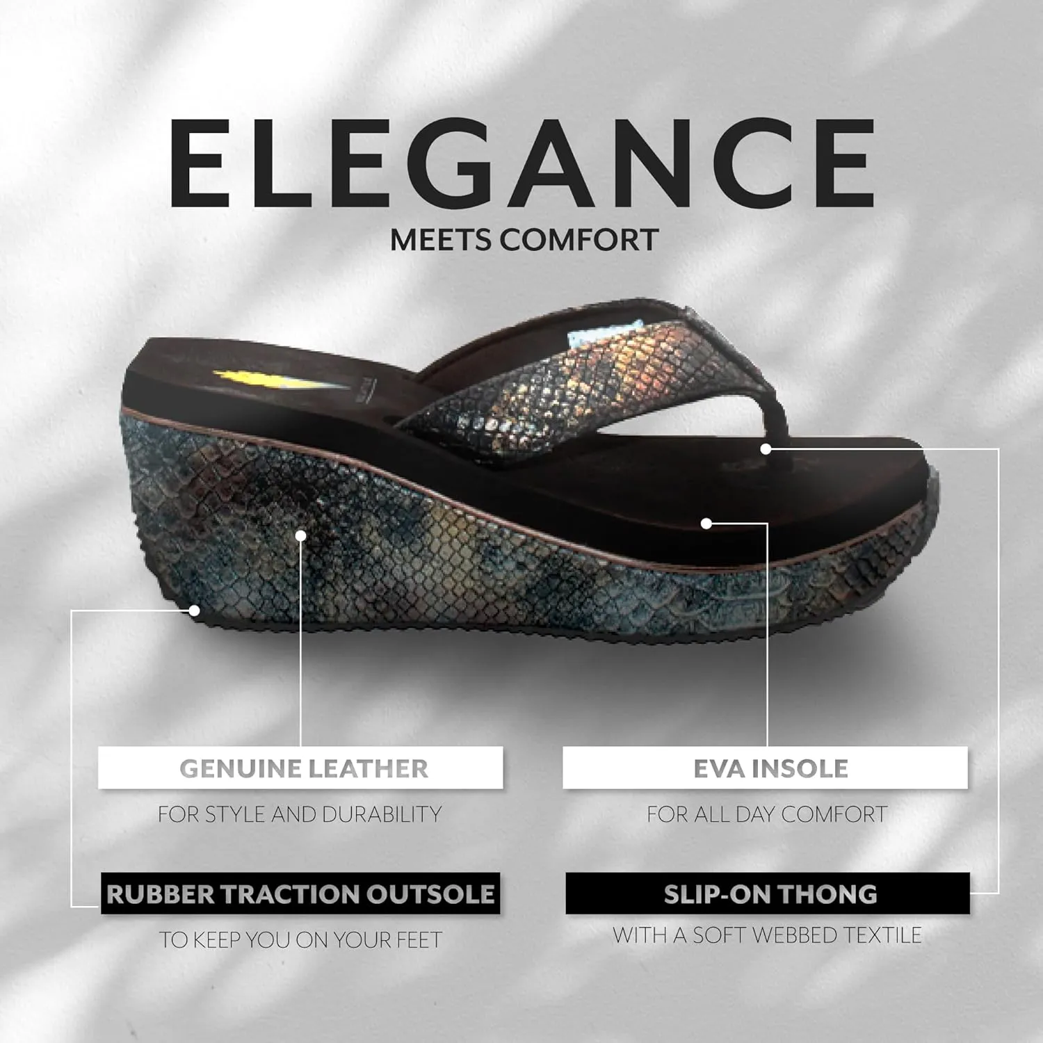 VOLATILE Frappachino Wedge Sandals for Women Featuring Genuine Leather with EVA Insole and Rubber Outsole