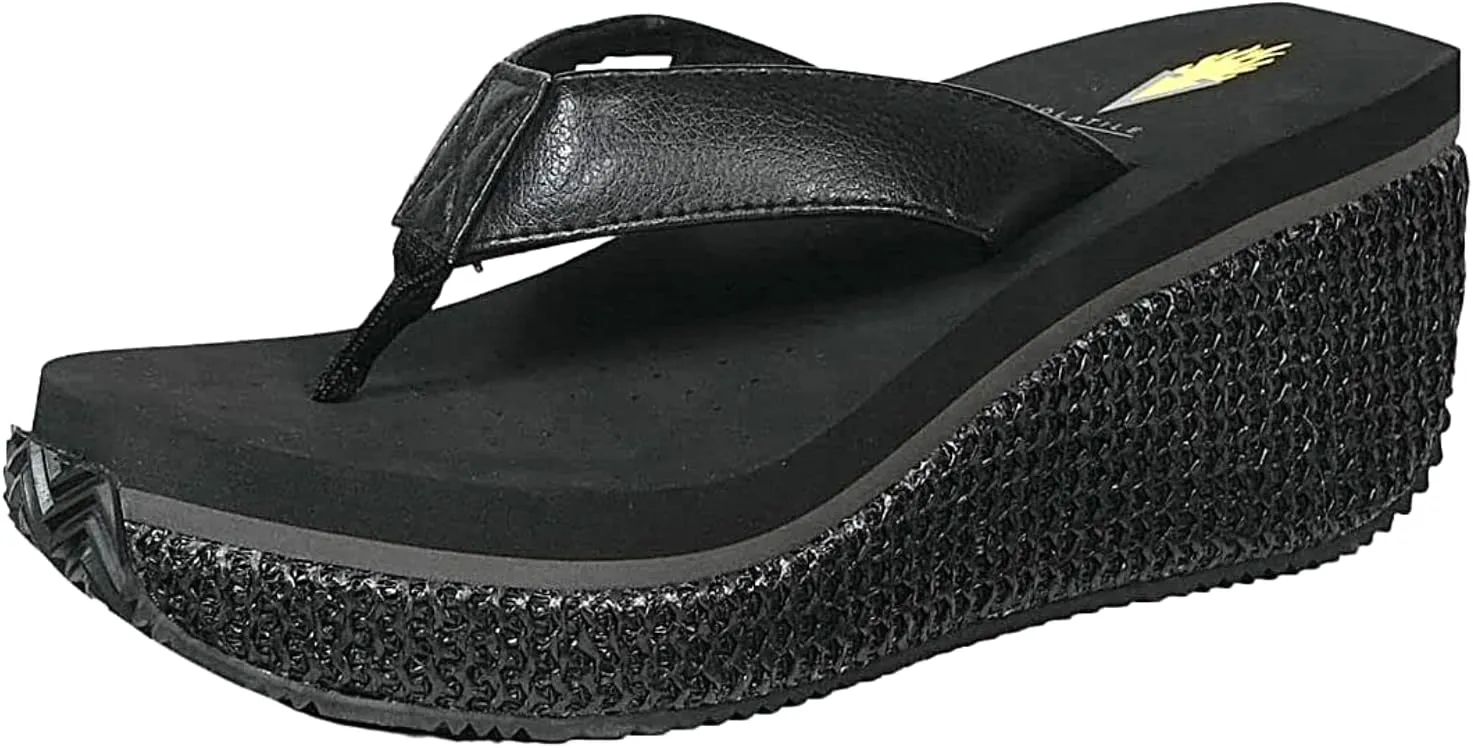 VOLATILE Island Wedge Sandals for Women Featuring Slip-On Thong Platform Style with EVA Insole and Rubber Outsole
