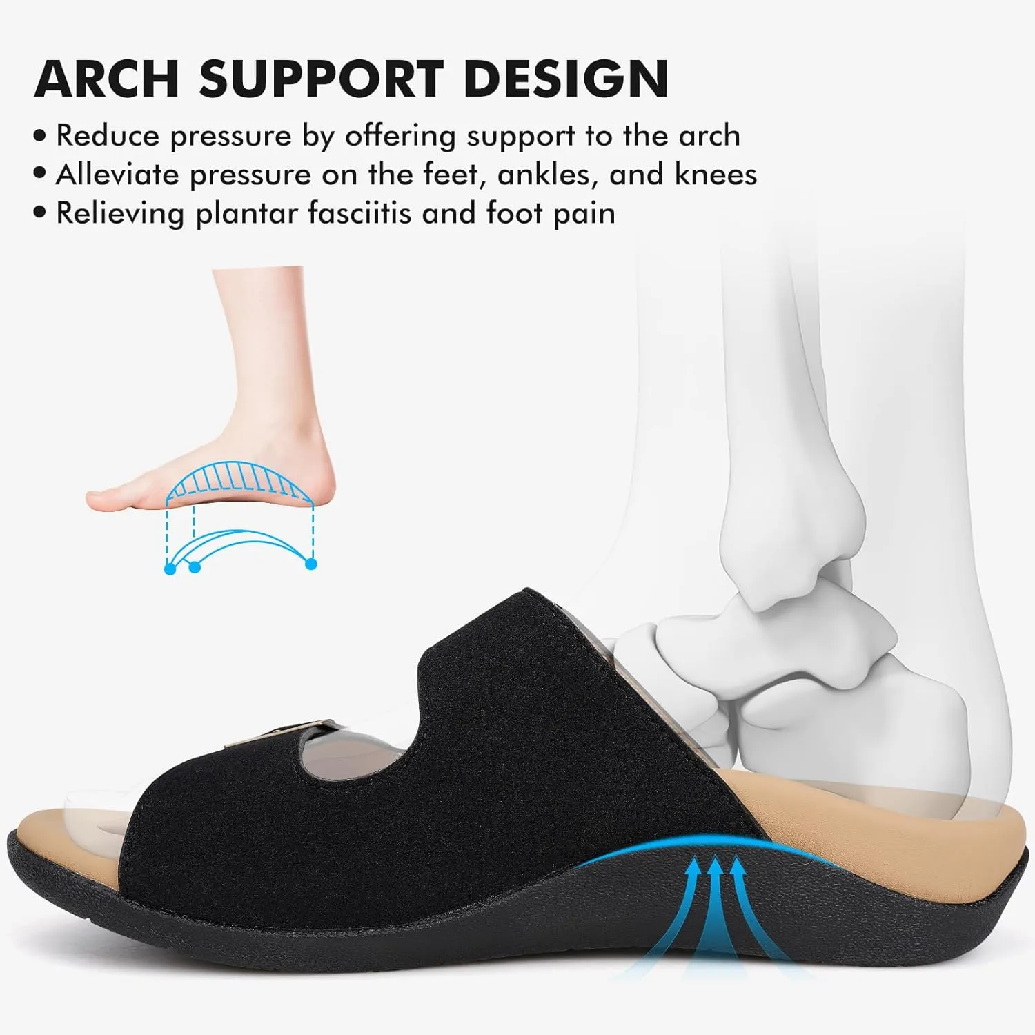 V.Step Orthopedic Slide Sandals with Arch Support Man Women Orthopedic Slippers for Plantar Fasciitis, Orthotic Slippers Sandals with Adjustable Buckle Strap Foot Pain Relief Indoor and Outdoor