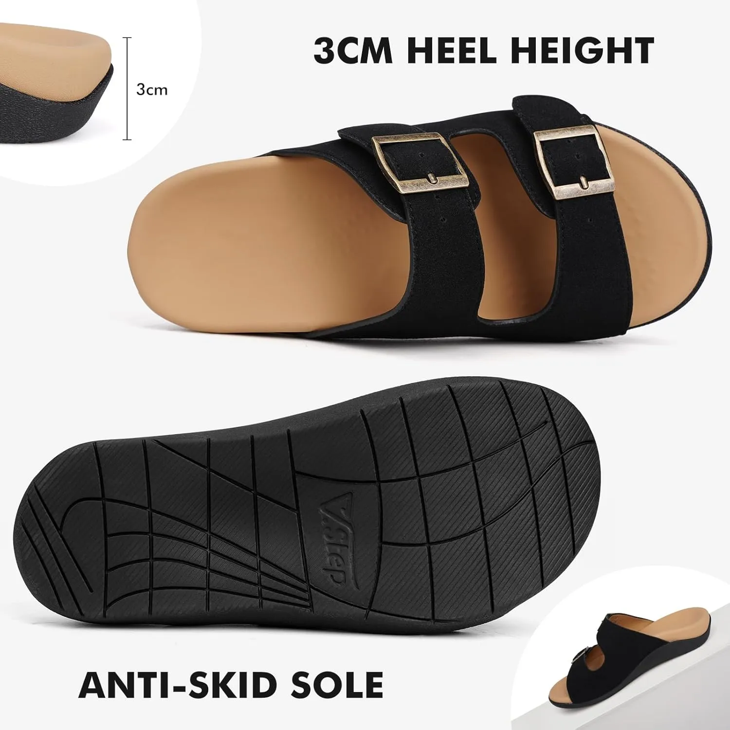 V.Step Orthopedic Slide Sandals with Arch Support Man Women Orthopedic Slippers for Plantar Fasciitis, Orthotic Slippers Sandals with Adjustable Buckle Strap Foot Pain Relief Indoor and Outdoor