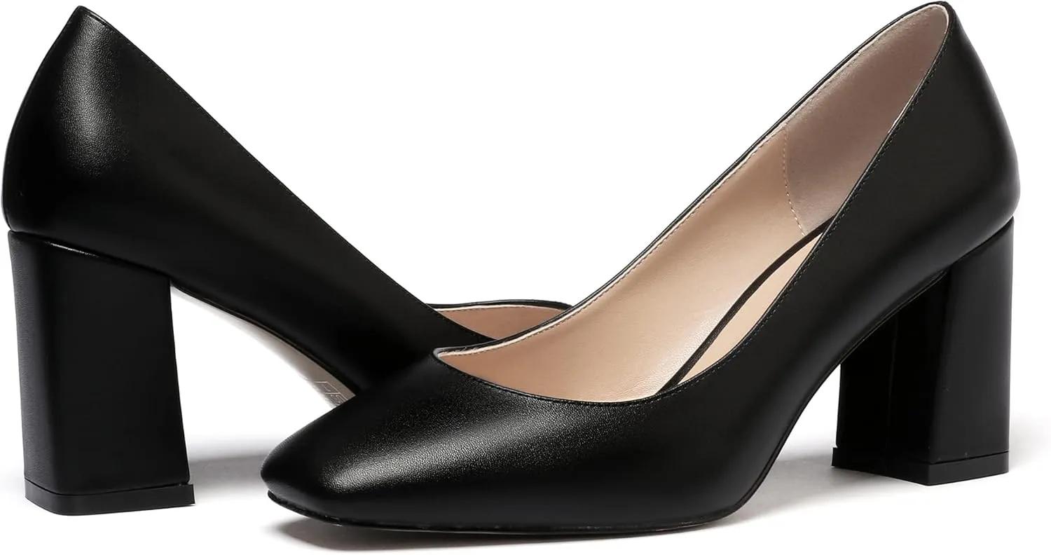 WAYDERNS Women's Matte Slip On Square Toe Block High Heel Pumps Evening Dress Shoes 3 Inch