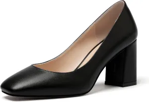 WAYDERNS Women's Matte Slip On Square Toe Block High Heel Pumps Evening Dress Shoes 3 Inch