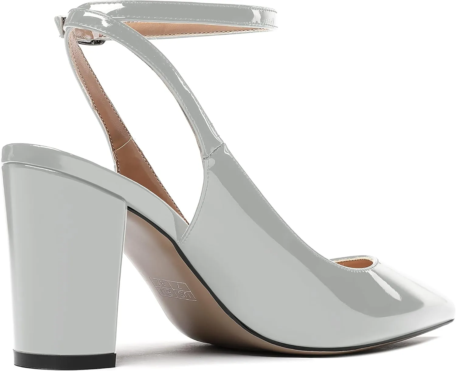 WAYDERNS Women's Slingback Patent Ankle Strap Pointed Toe Block High Heel Pumps Shoes 3 Inch
