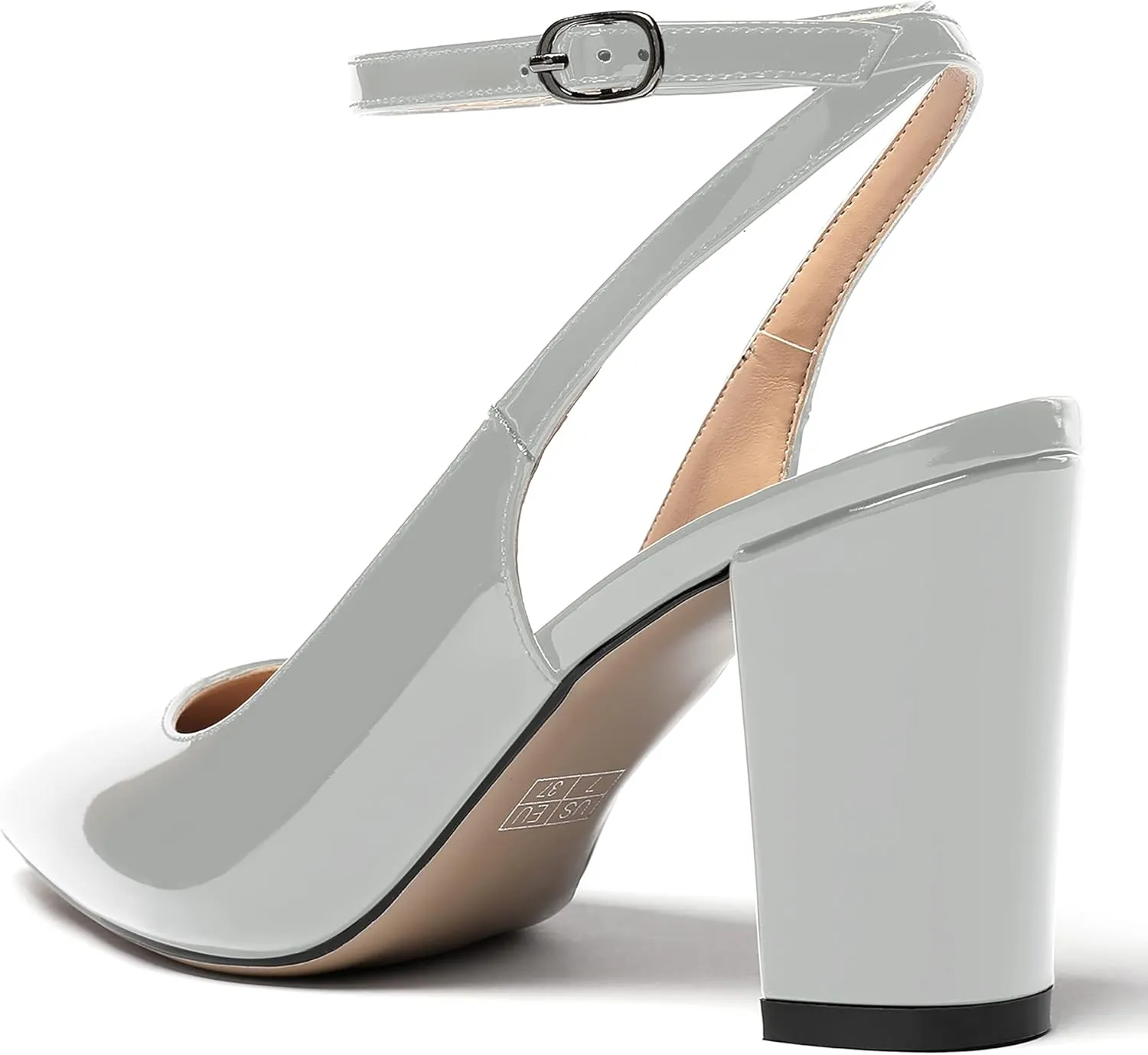WAYDERNS Women's Slingback Patent Ankle Strap Pointed Toe Block High Heel Pumps Shoes 3 Inch