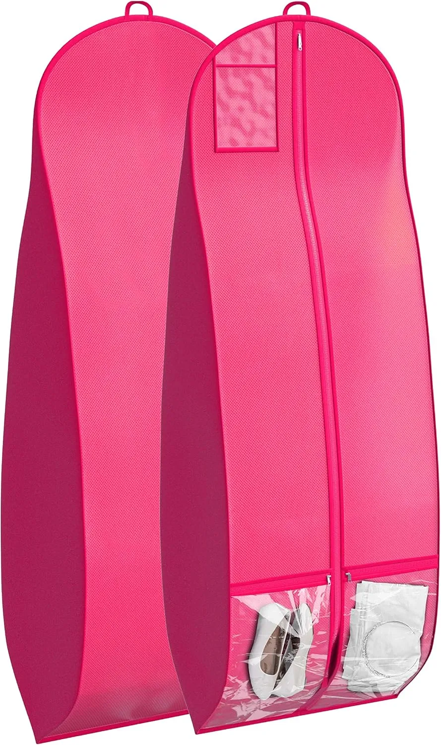 Wedding Dress Garment Bag 16 inch Gusset, with Shoe Pockets and Handle Durable, Rip and Water Resistant Material Large Size Clear Vinyl Pouch for Labeling