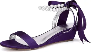 Wedding Heels Open Toe Ankle Buckle Strap Sandals Block Heels Satin Bridal Pumps Bowknot Strap Evening Dress Bridesmaids Shoes